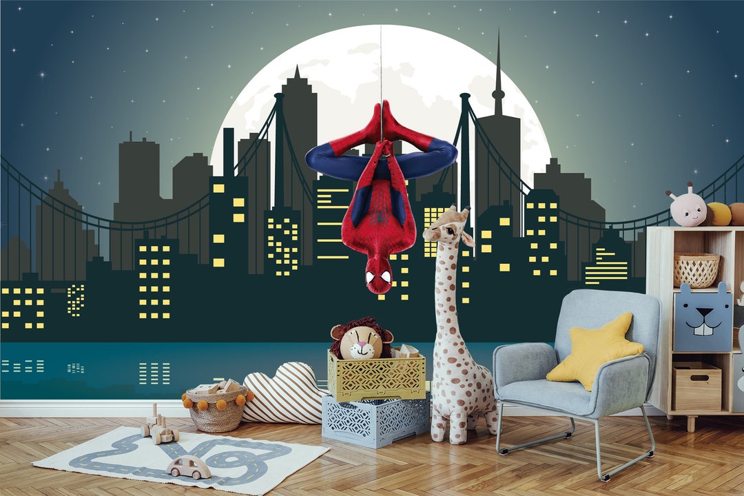 Spiderman Wallpaper for Boy's Bedroom Cityscape Etsy