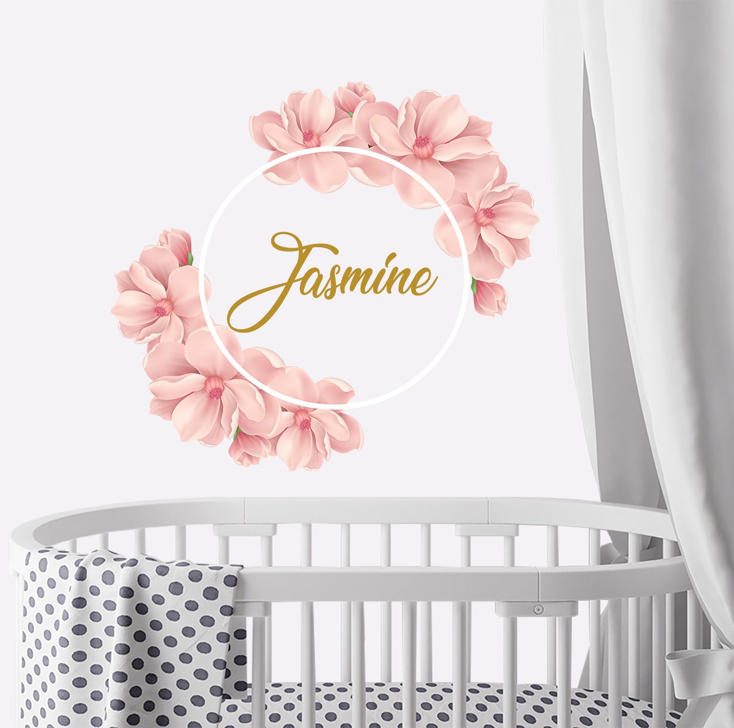 Baby Name Wall Decal Nursery. Flowers Wall Sticker Girl Etsy