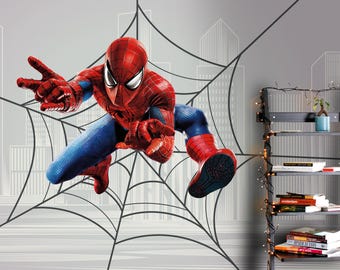 Spiderman Wallpaper Peel and Stick Teen Boys Room, Cityscape Wallpaper Toddler Playroom, Superhero Wall Mural Kids, Boy Nursery Wall Decor