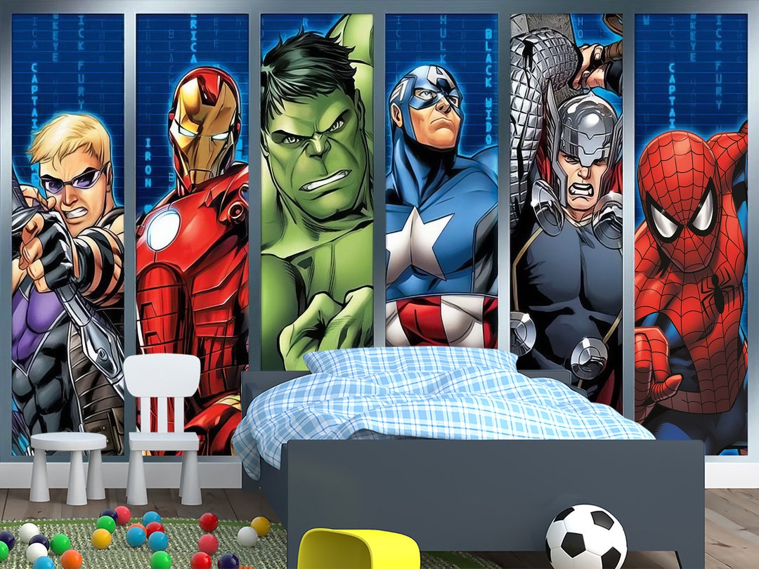 Superhero Wallpaper For Boy Room Spiderman Peel And Stick Mural Superhero Wallpaper For Boy Room Spiderman Peel And Stick Mural