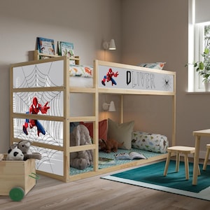 Personalized Spiderman Kura Bed Stickers - Superhero Ikea Kura Bed Decals for Boys Bedroom - Peel and Stick Décor for Toddler Bed - Boy Name