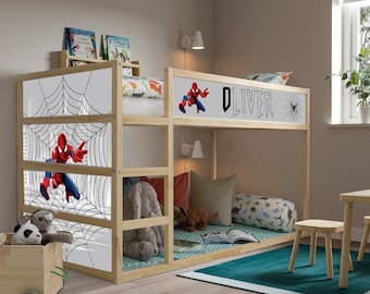 Pegatinas personalizadas de Spiderman Kura para cama - Calcomanías de superhéroe Ikea Kura para dormitorio de niño - Decoración autoadhesiva para cama de niño - Nombre del niño
