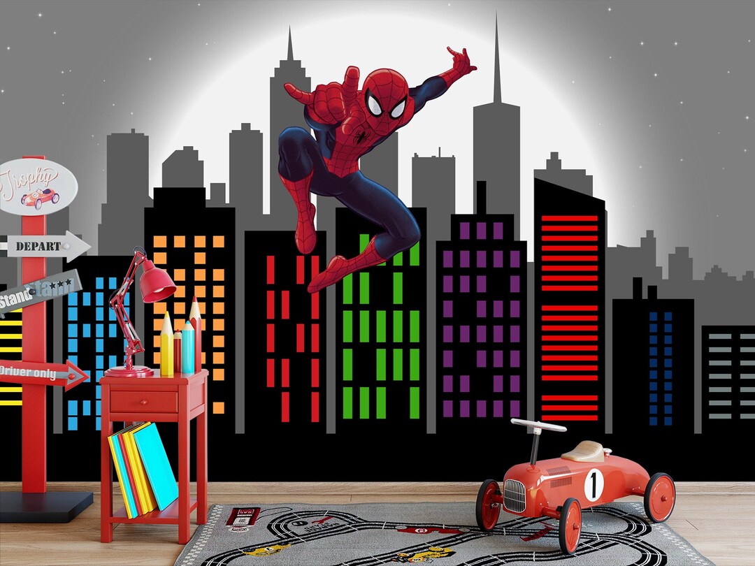Spiderman Wallpaper for Kids Bedroom, Superhero Peel and Stick Mural ...