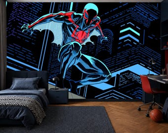 Superhero Comic Wall Mural Peel and Stick, Neon Superhero Wallpaper, Boys Room Decor, Comic Book Bedroom Accent Wall