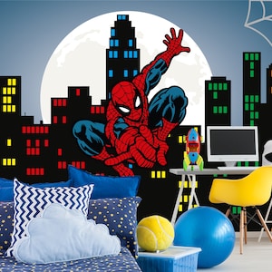 Spiderman Peel and Stick Wallpaper, Superhero Webs for Boy’s Bedroom