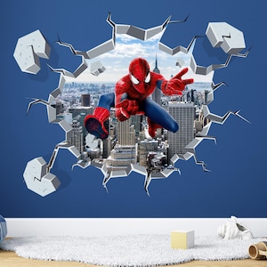 3D Spiderman Wall Decal, Breakthrough Wall Sticker, Kids Room Decor, Boy Bedroom Wall Mural, Nursery Superhero Theme, Peel and Stick Gift
