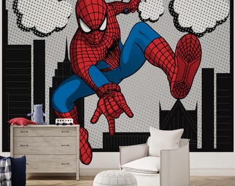 Comic-Style Spiderman Wallpaper for Kids Room, Large Superhero Peel and Stick Mural, Removable Wallpaper for Nursery