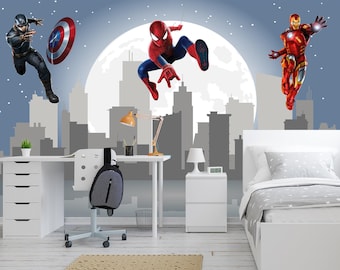 Superhero Wallpaper Peel and Stick Boys Room - Wall Art Decor Nursery - Spiderman Mural Kids Playroom - Gift for Teen Boy Bedroom