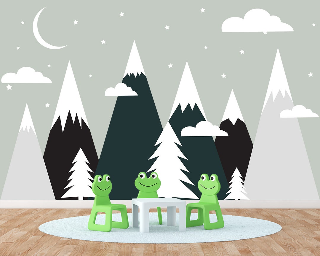 Mountain Wall Decal With Pine Trees. Mountains Wall Decor Nursery Boy