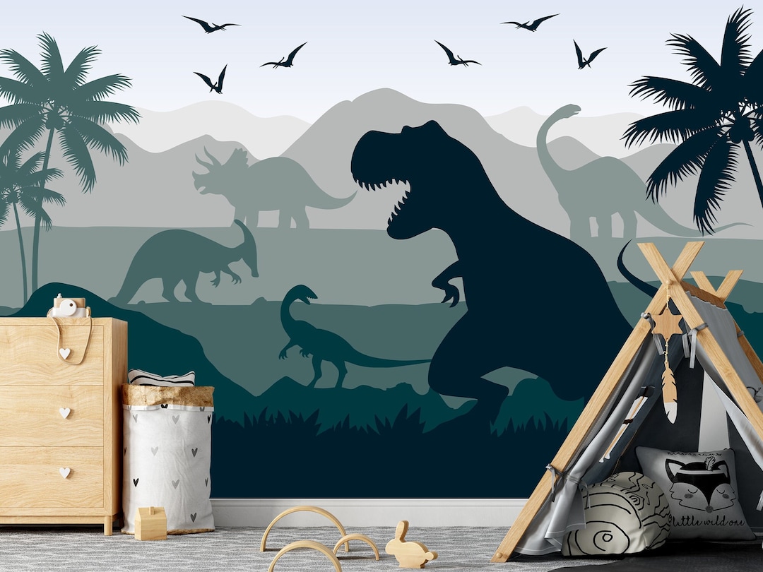 Dinosaur Themed Wallpaper for Kids Bedroom, Teen Boy Room Mural ...