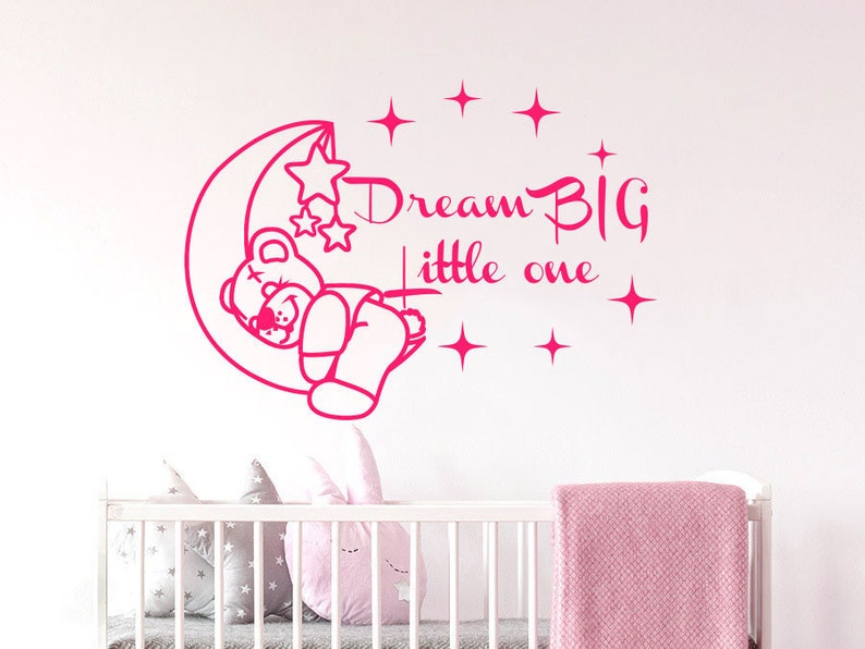 Dream Big Little One Quote Baby Girl Pink Nursery Bedroom Wall Sticker Decor