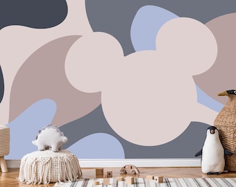 Abstract Mickey Mouse Wallpaper, Peel and Stick Kids Mural, Modern Nursery Wall paper, Wall Mural For Boy Room, Pastel Colorful Wall Decor