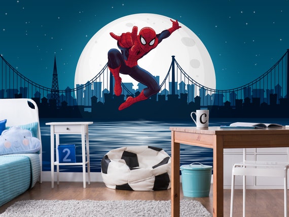 Spiderman Wallpaper for Boys Room Night City Skyline Art - Etsy Spiderman Wallpaper for Boys Room Night City Skyline Art - Etsy