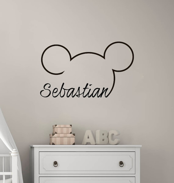 Mouse Inspired ears with Bow & PERSONALIZED BABY NAME Inspired wall decals 