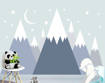 Mountain Wall Decal Baby Nursery, Mountains Wall Sticker Boys Bedroom, Montagne Mural Wall Art, Toddler Playroom Decoration