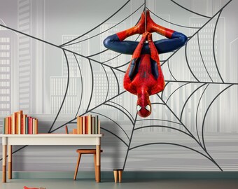 Spiderman Wallpaper Kids Bedroom, Boy Room Mural, Peel and Stick, Superhero Wallpaper, Teen Boy Room Decor, Nursery Cityscape Wall Art