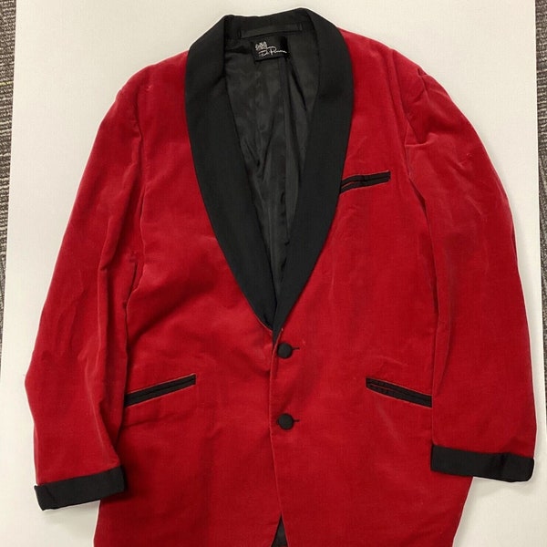 Vintage De Pinna Mens Red Velvet Shawl Collar Smoking Tuxedo Jacket Sz 46