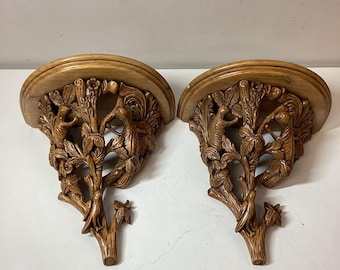 William Switzer Hand Carved Wall Shelf Sconce Corbel Pair