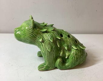 Vintage Rare Jean Roger Green Kitty Cat Flower Frog Paris France Ceramic Vase *With Damage*