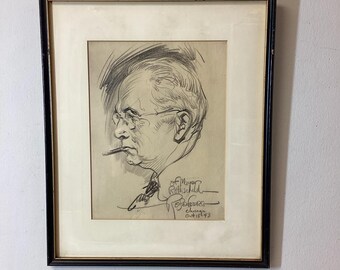 Vintage 1943 Manuel Rosenberg Profile Sketch Framed Art