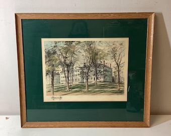 Antique Richard Rummell Colored Etching Dartmouth Hall Framed Art