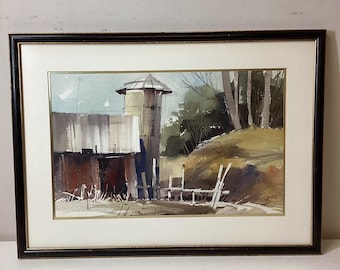 Vintage Irving Shapiro Original Watercolor Barn Farm Framed Art