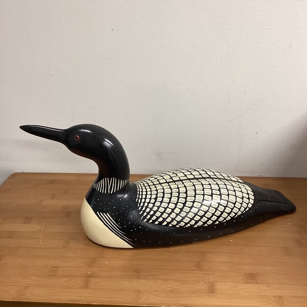 Vintage 80s Jennings Signed Wood Loon Decoy Sculpture