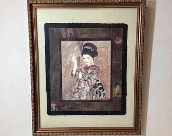 Vintage John Cheng Watercolor on Silk Framed Art