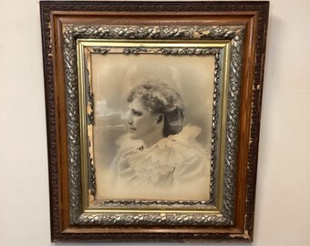 Antique Victorian Female Portrait Wood Gesso Frame