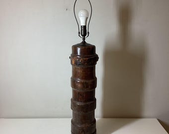 Antique WWI Leather Cordite Converted Table Lamp