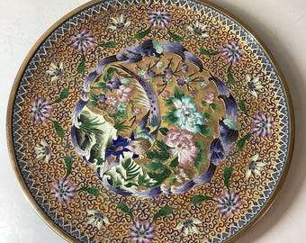 Vintage Chinese Cloisonne 20" Bird Floral Ornate Charger