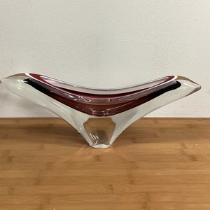 Vintage MCM Swedish Art Glass Purple White Paul Kedelv Coquille Flygsfors