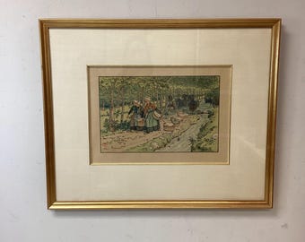 Antique 1909 Henri Riviere Lithograph Merrill Chase Framed Art