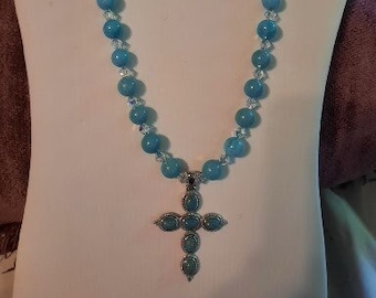 Turquoise and Swarovski Crystal with Cross