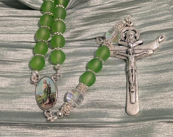 Green, Faceted Glass Rosary:  Saint Jude