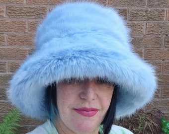 Powder Blue Super Luxury Faux Fur Bucket Hat- Baby Blue-Fuzzy Bucket Hat-Festival Hat-Fur Hat-Fake Fur Hat-Rave Hat-Blue Bucket Hat