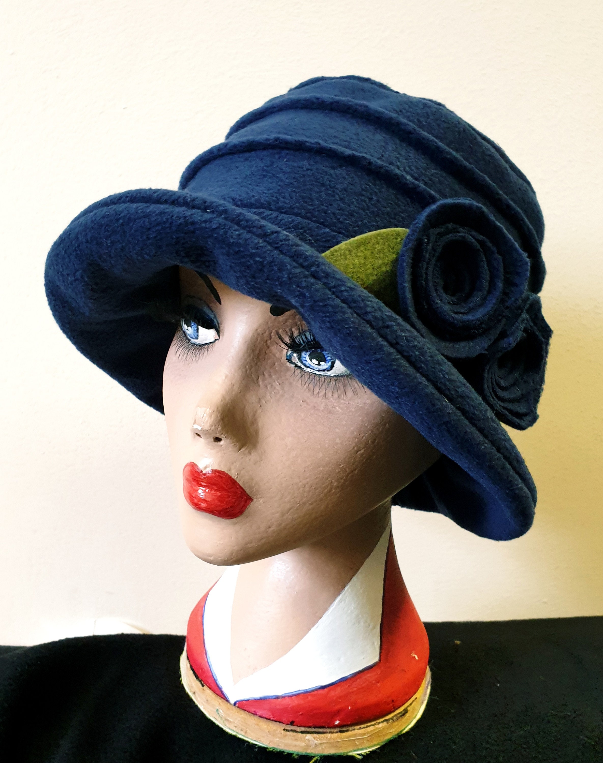 Navy Blue Fleece Hat-Polar Fleece Lining-Downton Abbey Hat-Womens ...