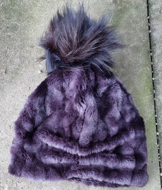 Complit Italian Fur Purple Felted Wool
Beanie Hat Real Fur Pom Pom Luxury Italian Knit Beanie with Faux Fur Pom Pom Winter  main image 3