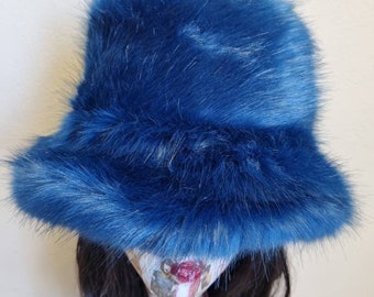 Buy Stunning Super Luxury Faux Fur Bucket Hat-deep Blue-fuzzy
