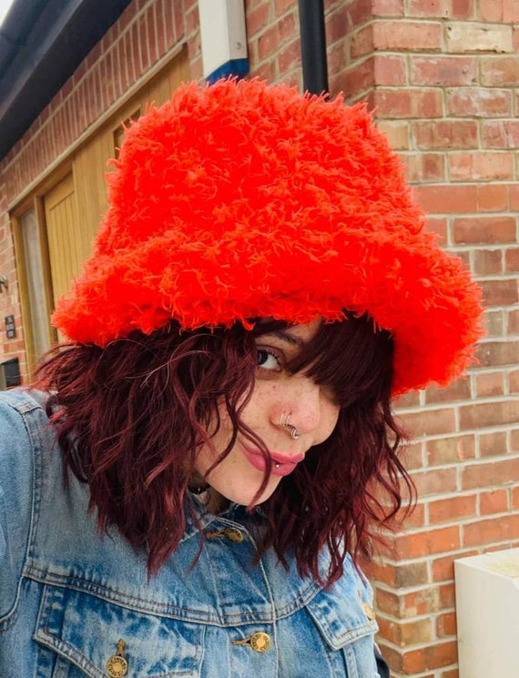 Curly Frills Orange Faux Fur Bucket Hat-festival Hat-floppy  display picture 1