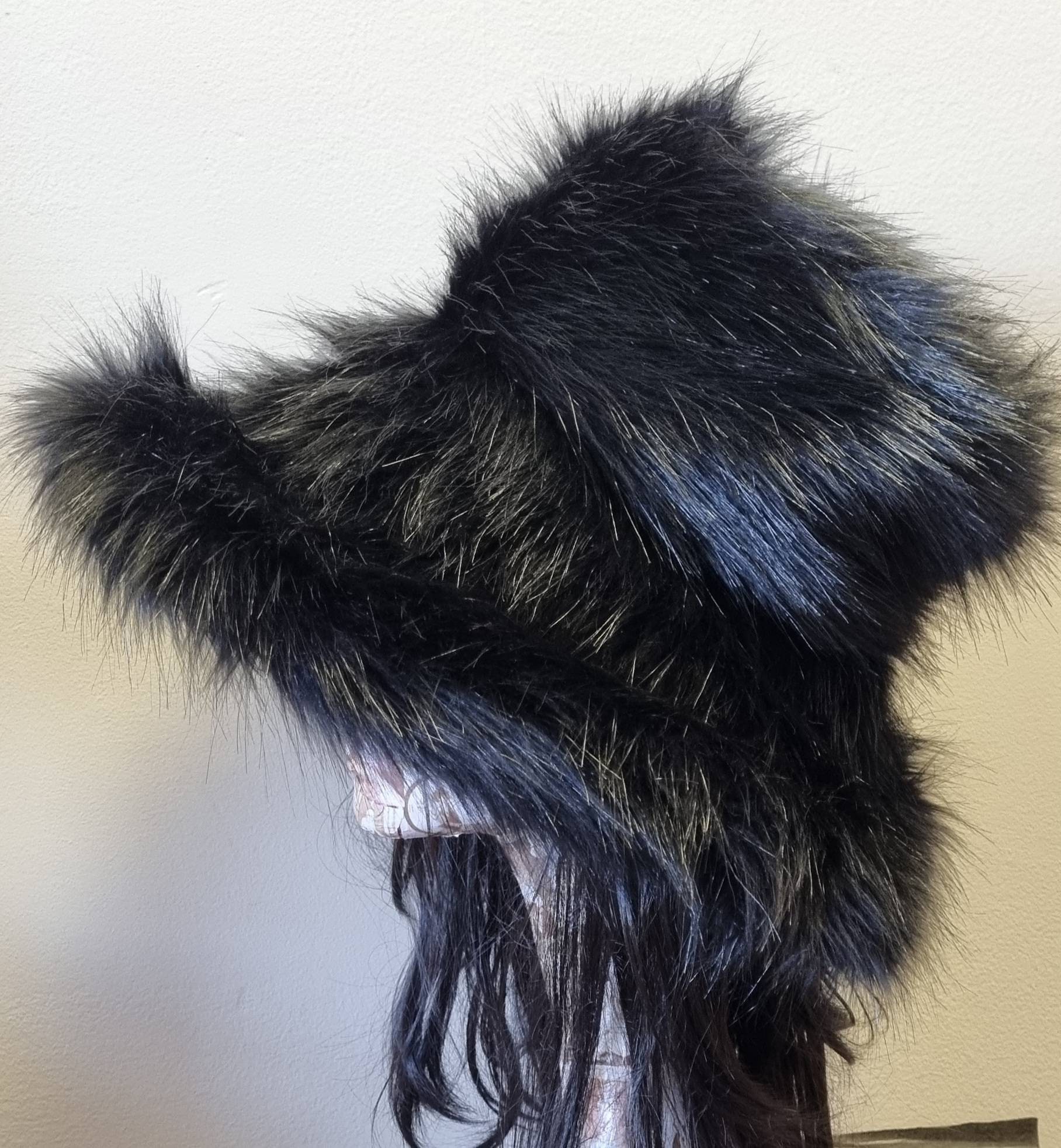 Abigail Style Hat - Luxury Faux Fur in Carpathian Lynx with Black Faux Suede (One Gold/Black Shell Button Left!) Medium / Hat Only