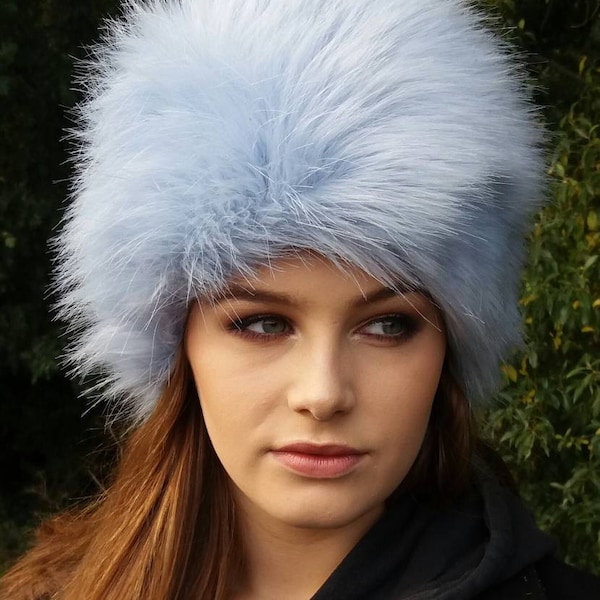 Chapeau en fausse fourrure bleu glacier avec doublure en polaire confortable-bleu fourrure chapeau-bleu fourrure-bleu hiver chapeau-bébé bleu fourrure