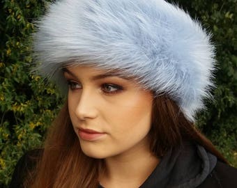 Ice Blue Faux Fur Headband / Neckwarmer / Earwarmer Handmade in Lancashire England