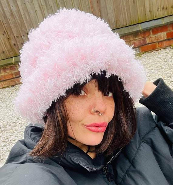 Women's Bright Pink Faux Fur Fluffy Bucket Hat