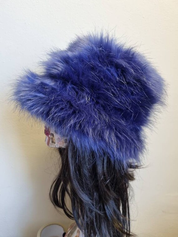 Purple Blue Fuzzy Bucket Hat-festival 