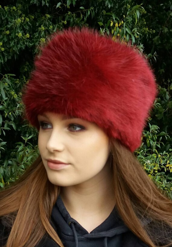 Deep Red Luxury Faux Fur Hat With Cosy 