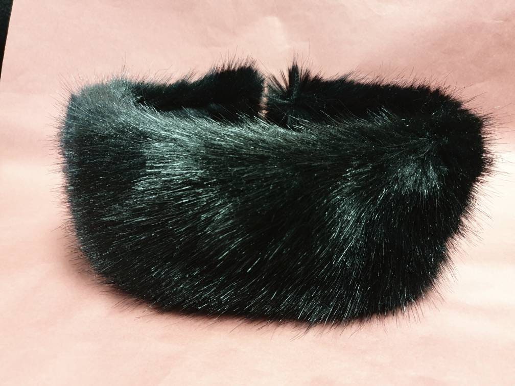 Posh Black Luxury Faux Fur Headband NeckwarmerEarwarmerBlack Fur