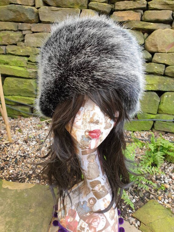 Posh Black Silver Luxury Faux Fur Hat 
