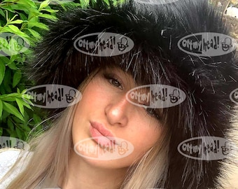 Shiny Black Fabulous Wider 4 inch Brim-Luxury Faux Fur Bucket Hat-Black Fur-Fuzzy Bucket Hat-Festival Hat-Floppy Hat-Fur Hat- Vegan Friendly