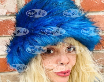 Super Fluffy Royal Blue Luxury Faux Fur Bucket Hat-Deep Blue-Fuzzy Bucket Hat-Festival Hat-Fur Hat-Fake Fur Hat-Rave Hat-Blue Bucket Hat-Y2K